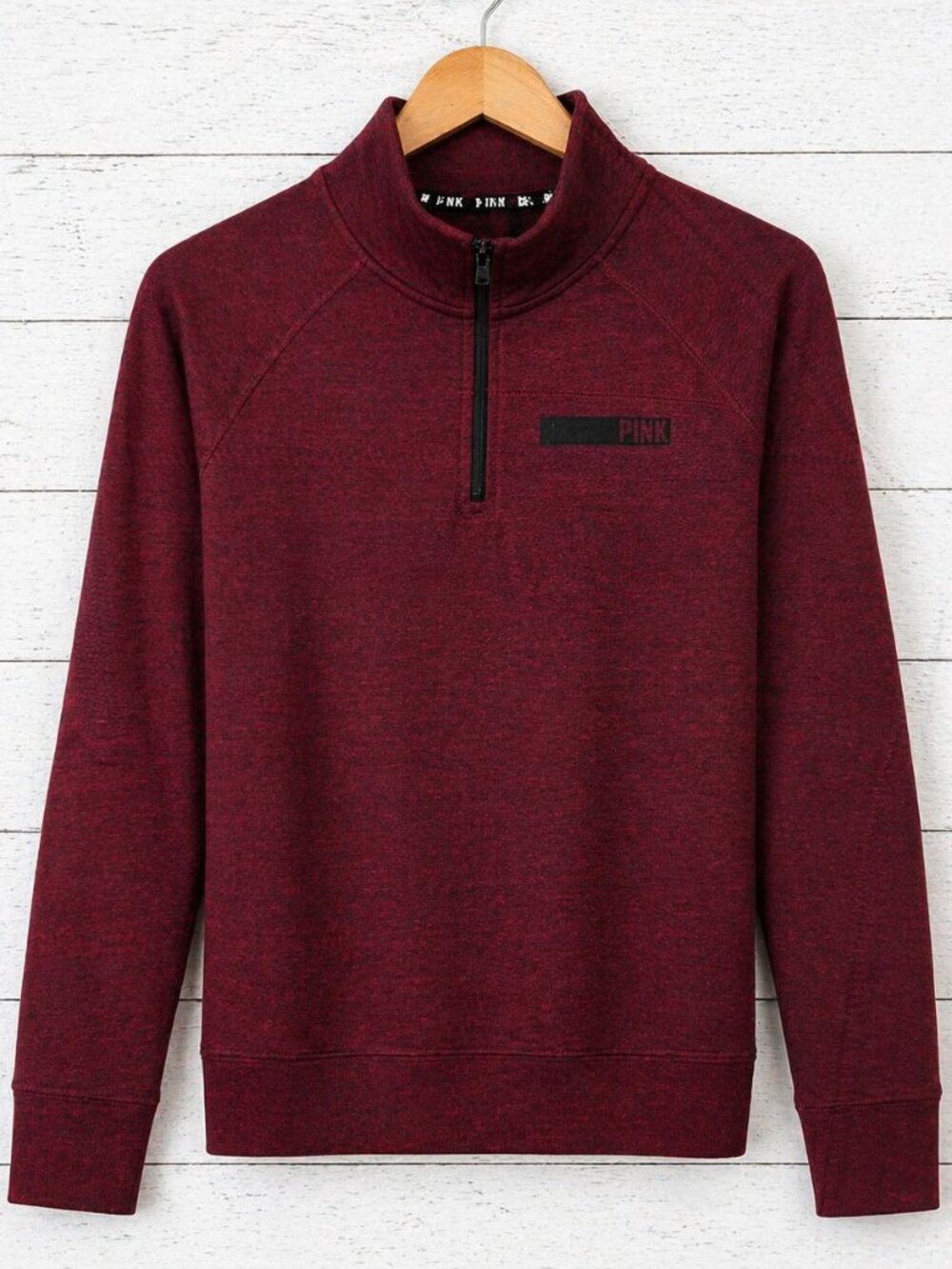 VS PINK 1/4 Zip Sweatshirt Small Burgundy Red Pullover Logo - Picture 2 of 8